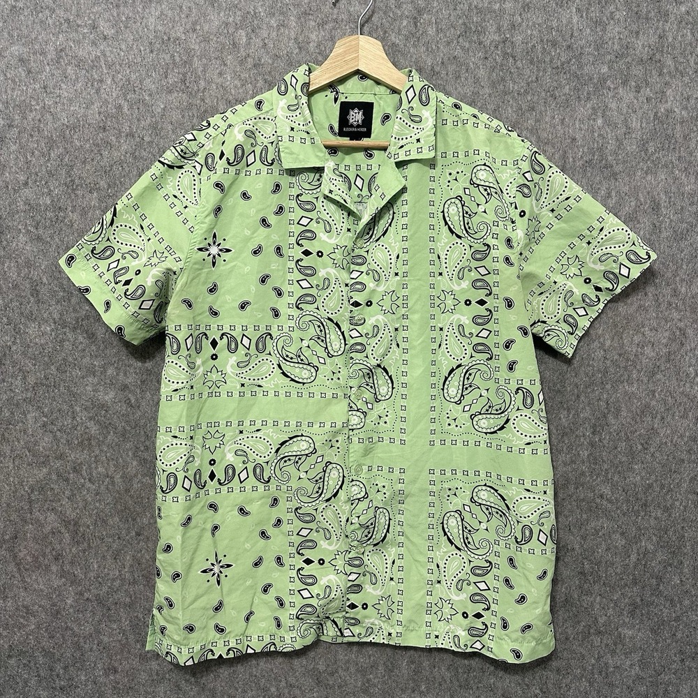 Bleecker & Mercer Bandana‎ Button Shirt Sz L Green Paisley Streetwear
